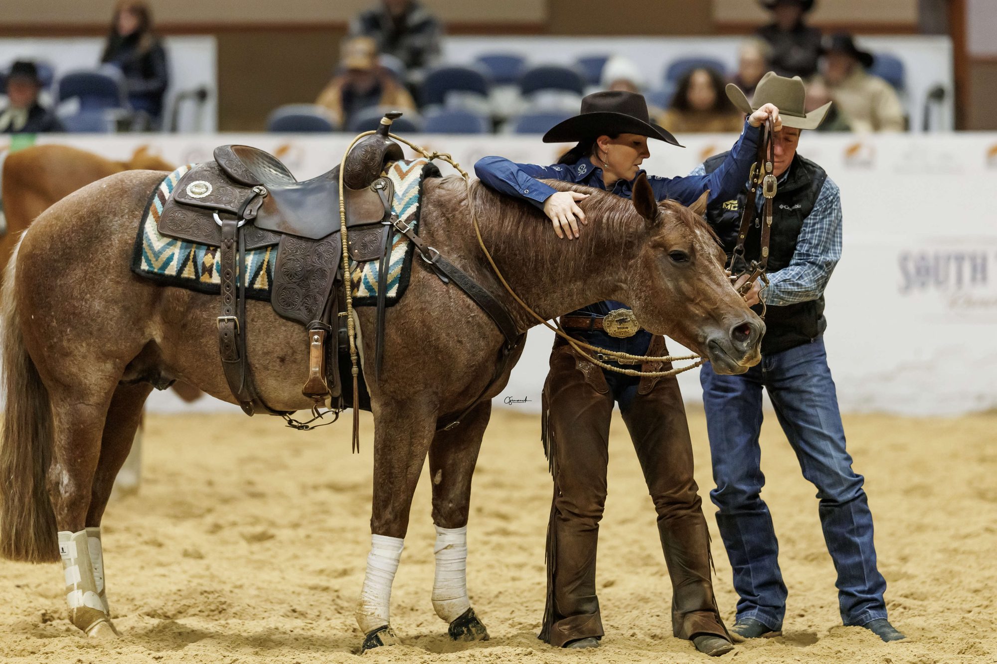 Erin Taormino working a cow horse in the pen